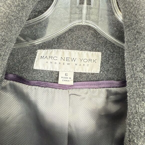 Marc New York Gray Wool Trench Coat Double Breasted Belted Women’s Size 6 Small - Picture 11 of 16